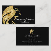 美しいサロン美容師ブラッシュドブラック&金ゴールド 名刺 (正面/裏面)