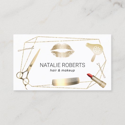 美しいサロン美容師幾何学的金ゴールドフレーム 名刺 (正面)