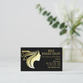 美しいサロン美容師金属金ゴールド+ブラック 名刺 (スタンド正面)