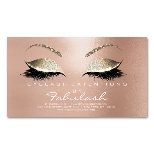 美しいサロン金ゴールドグリッターアドレスメイクアップホワイト マグネット名刺 (正面)