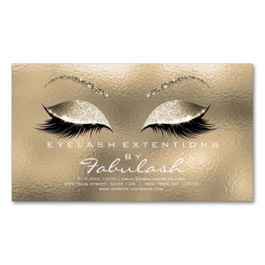 美しいサロン金ゴールドグリッター化粧ガラス マグネット名刺 (正面)