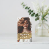 美しいサロン金ゴールド口紅ステインガールフォト 名刺 (スタンド正面)