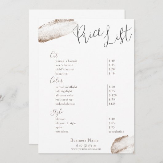 美しいサロン金ゴールド赤面ピンク価格表 招待状 (正面/裏面)