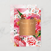 美しいサロン銅金属牡丹ユー感謝していズ サンキューカード (正面/裏面)