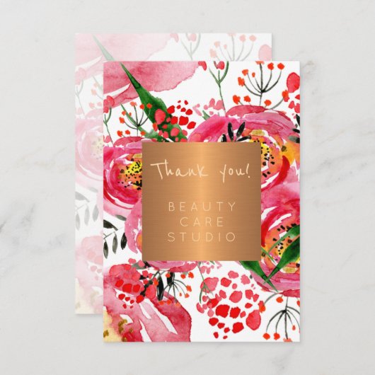 美しいサロン銅金属牡丹ユー感謝していズ サンキューカード (正面/裏面)