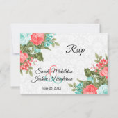 美しいサンゴとティール(緑がかった色)の花 – RSVP (正面)