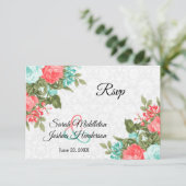 美しいサンゴとティール(緑がかった色)の花 – RSVP (スタンド正面)