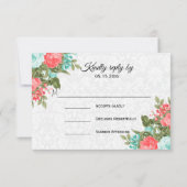 美しいサンゴとティール(緑がかった色)の花 – RSVP (裏面)