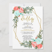 美しいサンゴと光のティール（緑がかった色）フローラ 招待状 (正面)