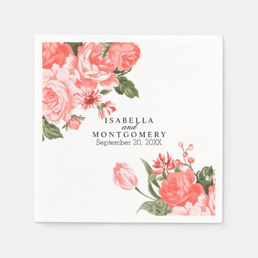 美しいサンゴフローラフラワーナプキンス スタンダードカクテルナプキン (正面)