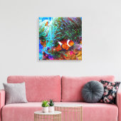 美しいサンゴ礁とピエロ魚 キャンバスプリント (インサイチュ (リビング))