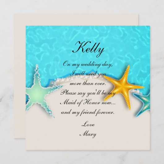 美しいサンゴ礁の夏のビーチ メイド・オブ・オナー カード (正面/裏面)