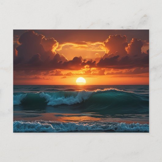 美しいサンセットとサンライズの海辺の波 ポストカード (正面)