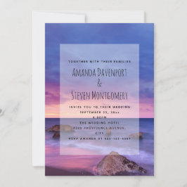 美しいサンセットの海岸写真デザインの結婚式 招待状