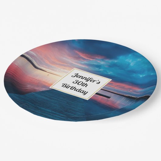 美しいサンセットオンア穏やかな湖誕生日 ペーパープレート (アングル)