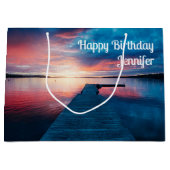 美しいサンセットオンア穏やかな湖誕生日 ラージペーパーバッグ (正面)