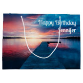 美しいサンセットオンア穏やかな湖誕生日 ラージペーパーバッグ (裏面)