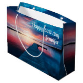美しいサンセットオンア穏やかな湖誕生日 ラージペーパーバッグ (裏面アングル)