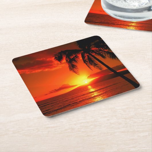 美しいサンセットコースターセット スクエアペーパーコースター (アングル)