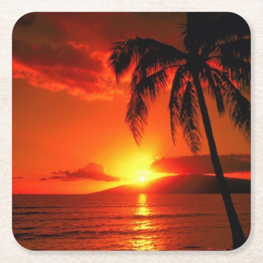 美しいサンセットコースターセット スクエアペーパーコースター (正面)