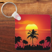 美しいサンセットシーンパームツリーブライトクール キーホルダー (正面)