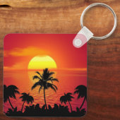 美しいサンセットシーンパームツリーブライトクール キーホルダー (裏面)