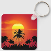 美しいサンセットシーンパームツリーブライトクール キーホルダー (裏面)