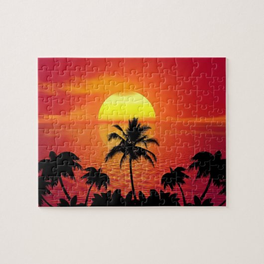 美しいサンセットシーンパームツリーブライトクール ジグソーパズル (横)