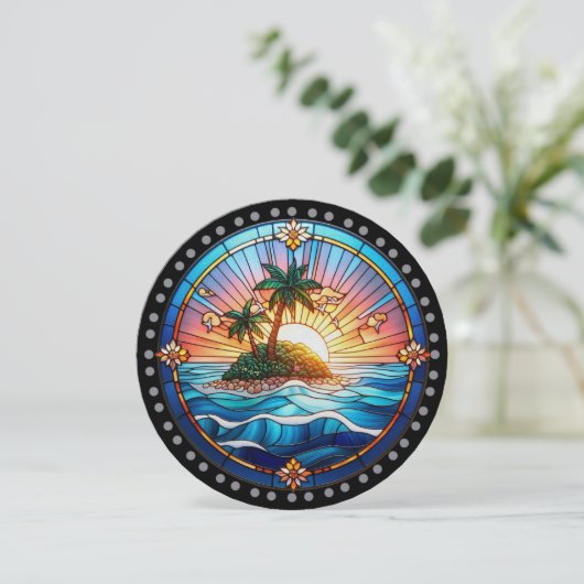 美しいサンセットドットアートマンダラインサートノートカード サンキューカード (スタンド正面)