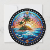 美しいサンセットドットアートマンダラインサートノートカード サンキューカード (正面)