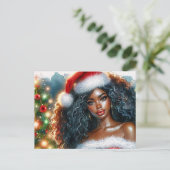 美しいサンタの黒人女性 クリスマス ポストカード (スタンド正面)