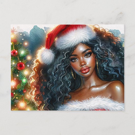 美しいサンタの黒人女性 クリスマス ポストカード (正面)