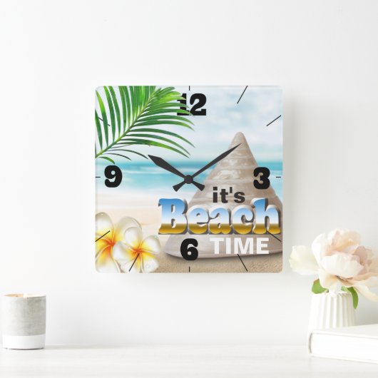美しいサンディビーチシーシェル スクエア壁時計 (ホーム)