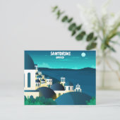 美しいサントリーニの夜ギリシャ ポストカード (スタンド正面)