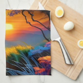 美しいサンライズが池の上に  キッチンタオル (四つ折り)