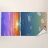 美しいサンライズオーシャン、ウミガメとパール ビーチタオル (正面)