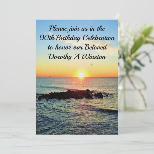 美しいサンライズ90th誕生日招待状 招待状 (スタンド正面)