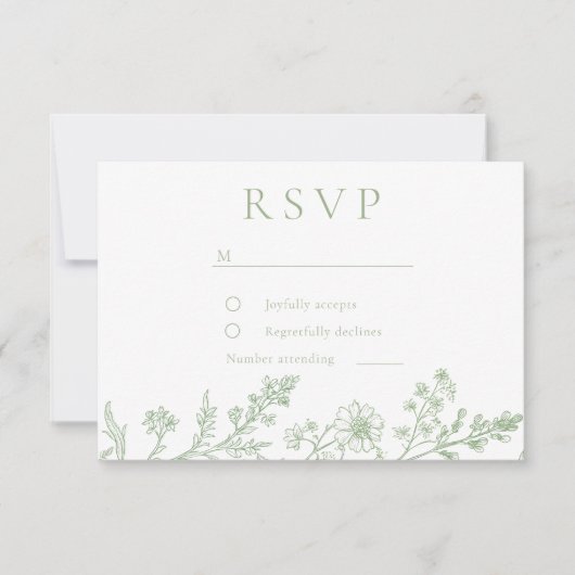 美しいサージェのラインアートウェディング 出欠カード (正面)