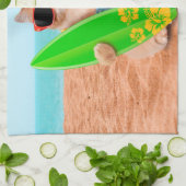 美しいサーファー・キャット・オン・ザ・ビーチ キッチンタオル (折り畳み)