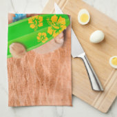 美しいサーファー・キャット・オン・ザ・ビーチ キッチンタオル (四つ折り)