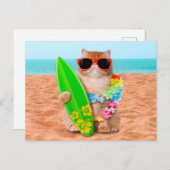 美しいサーファー・キャット・オン・ザ・ビーチ ポストカード (正面/裏面)