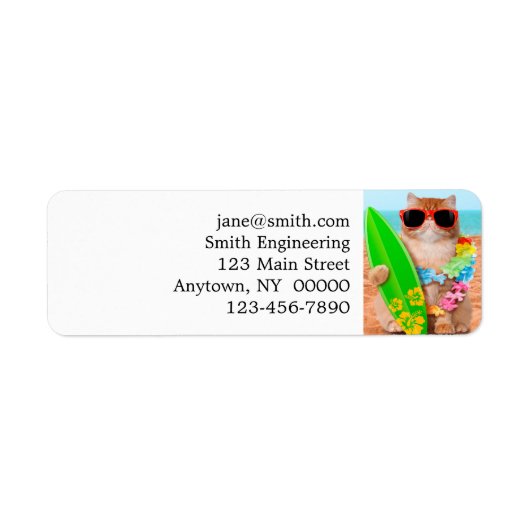 美しいサーファー・キャット・オン・ザ・ビーチ ラベル (正面)