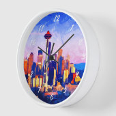 美しいシアトルスカイラインサンセットカラーウォーターカラー 壁時計 (傾斜)
