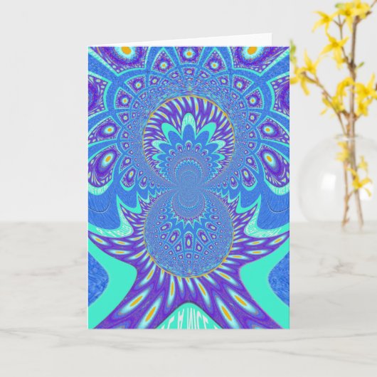 美しいシアンの青万華鏡のように千変万化するパターンベクトルアートデザイン カード (黄色い花)
