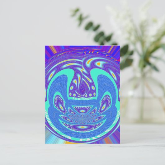 美しいシアンの青万華鏡のように千変万化するパターンベクトルアートデザイン ポストカード (スタンド正面)