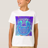 美しいシアンの青万華鏡のように千変万化するパターンベクトルアートデザイン Tシャツ (正面)