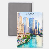 美しいシカゴイリノイ水の色のシティビュー マグネット (正面/裏面)
