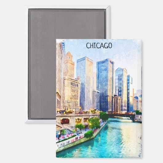 美しいシカゴイリノイ水の色のシティビュー マグネット (正面/裏面)