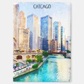 美しいシカゴイリノイ水の色のシティビュー マグネット (正面)
