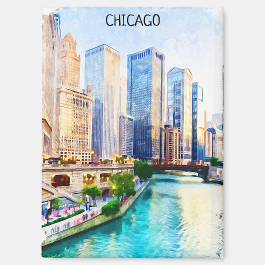 美しいシカゴイリノイ水の色のシティビュー マグネット (正面)